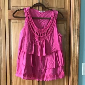Coldwater Creek pink gauze ruffle layer summer top